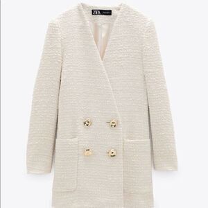 Zara textured double breast frock coat  with long sleevess cream nwt